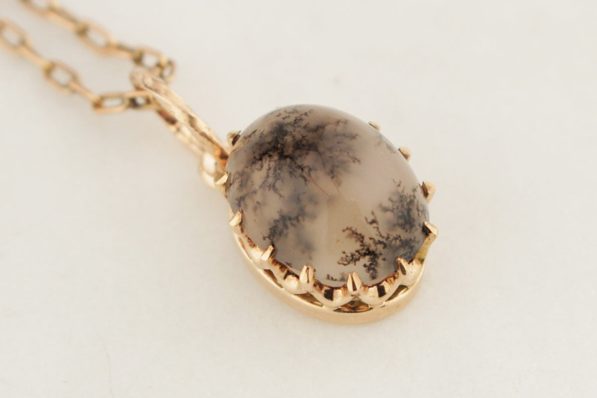 ANTIQUE EDWARDIAN c1900 DENDRITIC AGAGTE PENDANT 9ct  GOLD