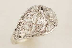 ANTIQUE ART DECO c1920 .95ct DIAMOND RING 14ct WHITE GOLD