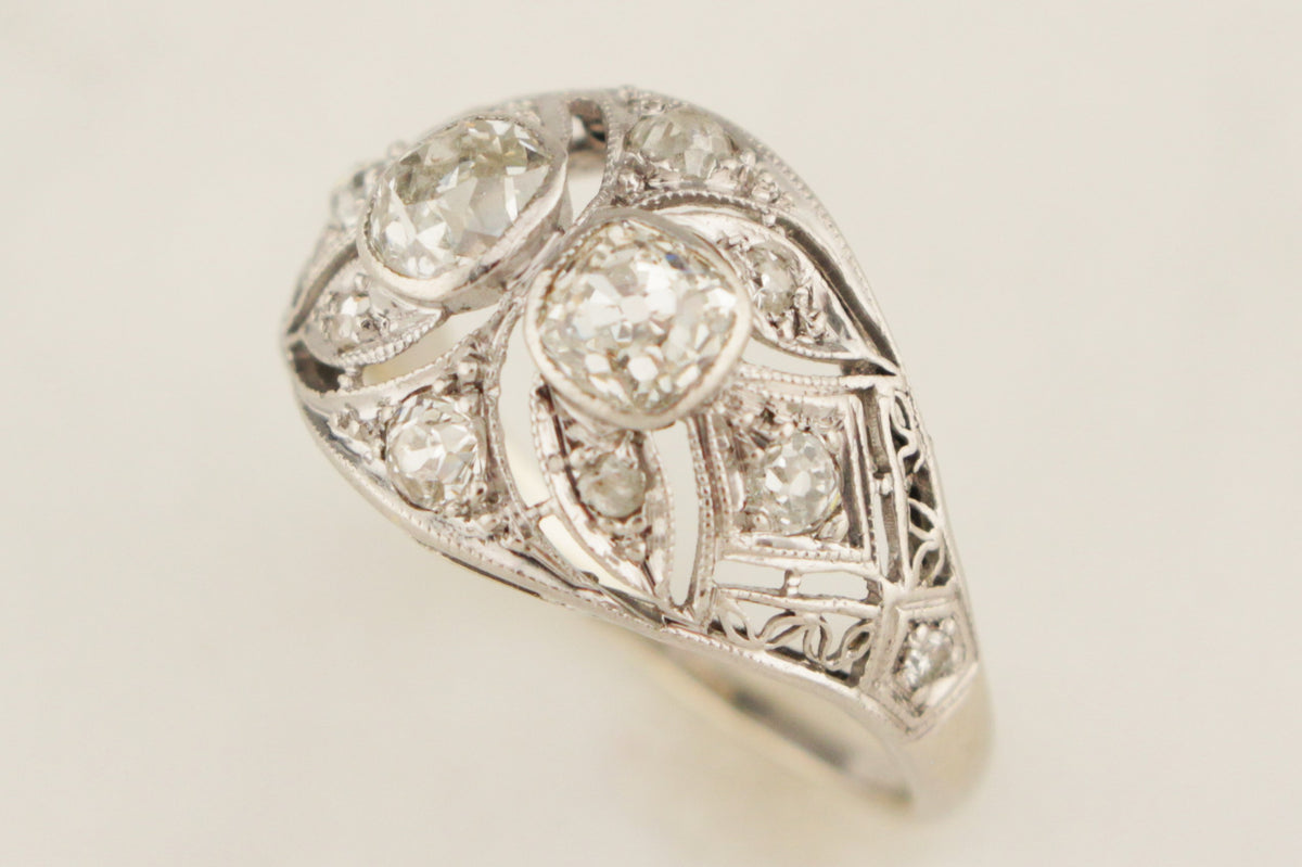 ANTIQUE ART DECO c1920 .95ct DIAMOND RING 14ct WHITE GOLD