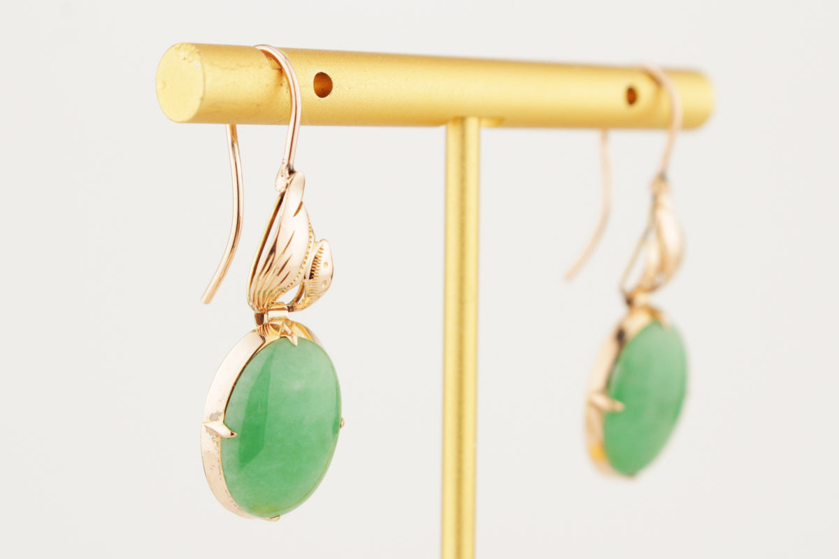 ANTIQUE EDWARDIAN c1910 JADE EARRINGS 22ct ROSE GOLD