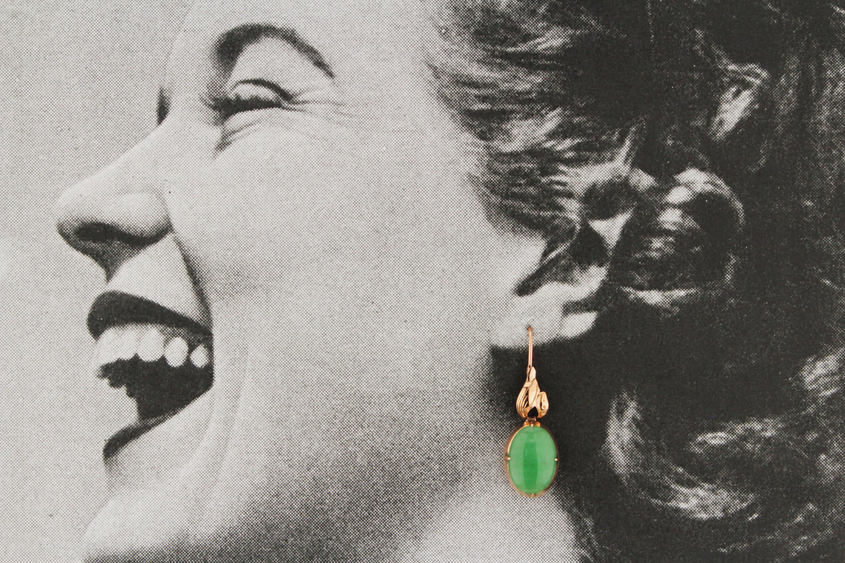 ANTIQUE EDWARDIAN c1910 JADE EARRINGS 22ct ROSE GOLD