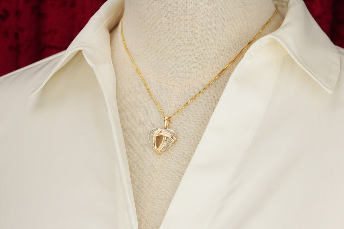 RETRO ESTATE c1980 DIAMOND HEART PENDANT 9ct GOLD
