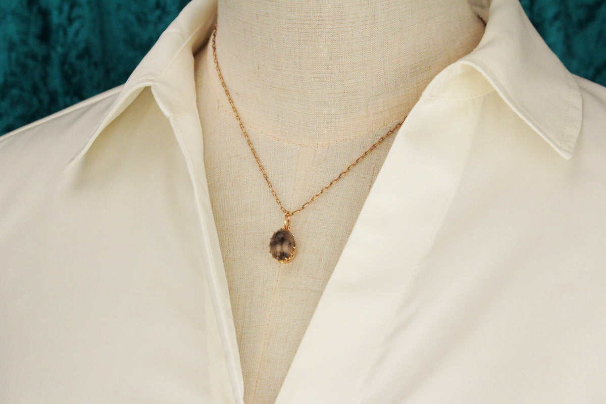 ANTIQUE EDWARDIAN c1900 DENDRITIC AGAGTE PENDANT 9ct  GOLD