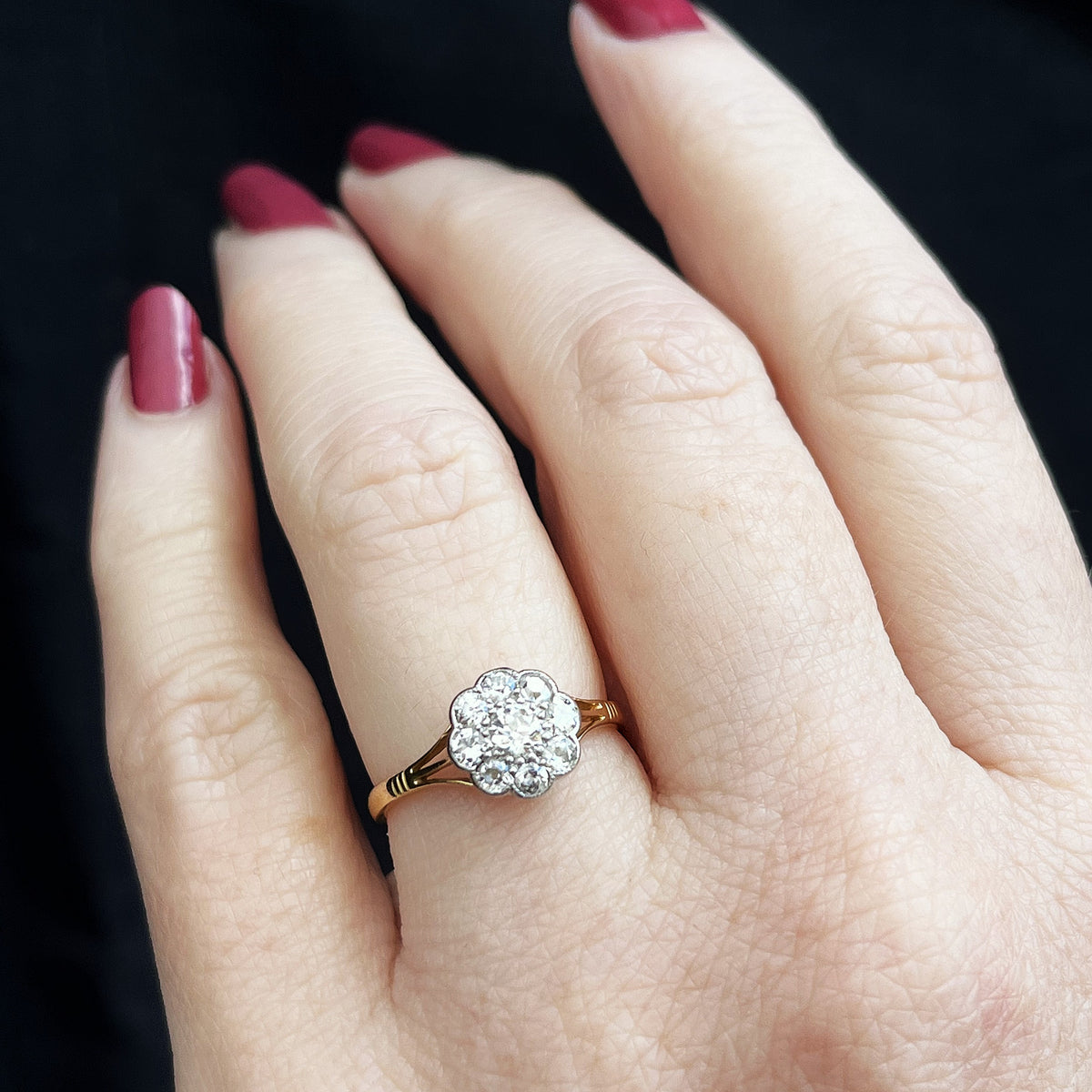 EDWARDIAN DIAMOND DAISY RING 18CT YELLOW GOLD