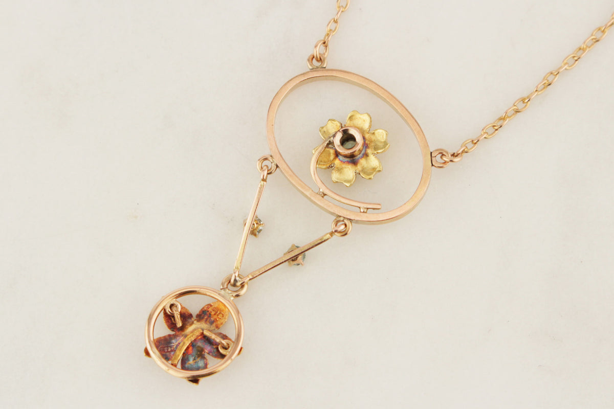 ANTIQUE ART NOUVEAU c1900 RUBY & PASTE NECKLACE 15ct YELLOW GOLD