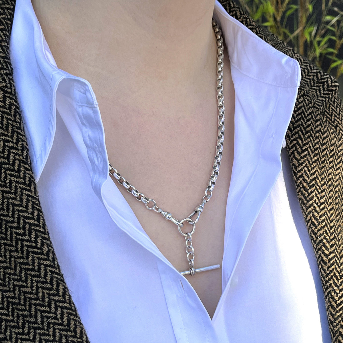 ANTIQUE EDWARDIAN c1910 ALBERT FOB CHAIN ON STERLING SILVER