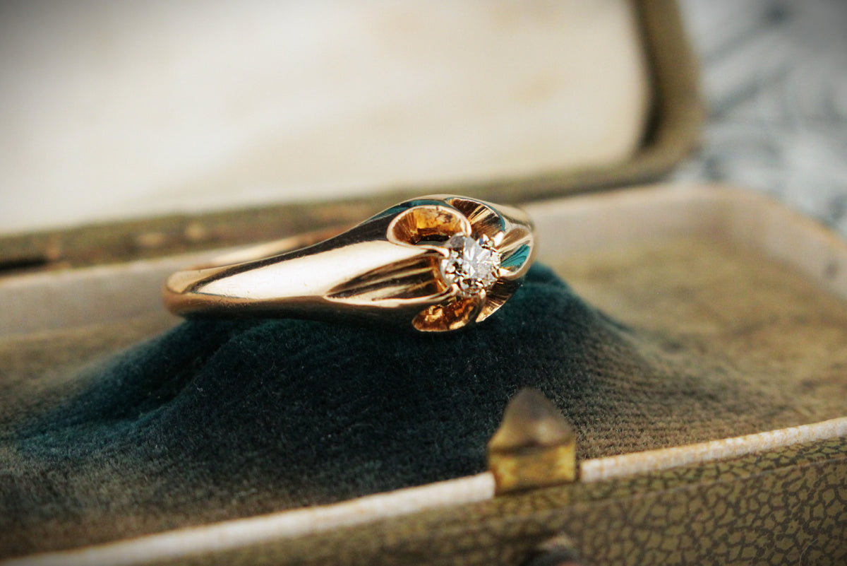 ANTIQUE EDWARDIAN c1900 COGNAC DIAMOND RING 15ct GOLD