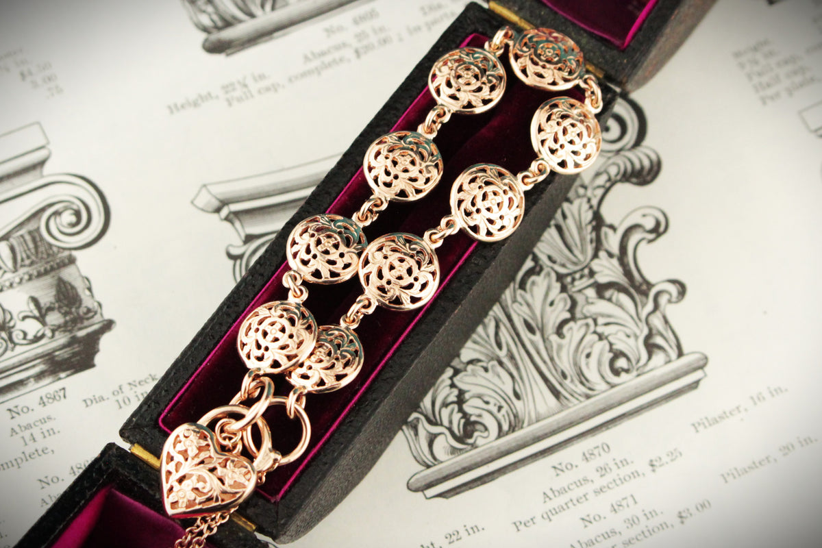 ANTIQUE STYLE FANCY LINK GATE BRACELET 9ct ROSE GOLD