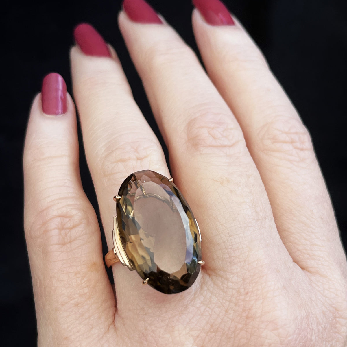 VINTAGE 22ct SMOKY QUARTZ COCKTAIL RING 14ct GOLD