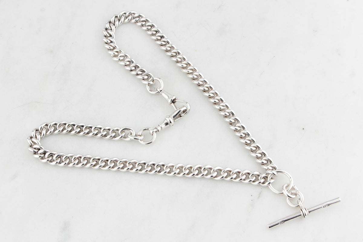 ANTIQUE VICTORIAN 1840 STERLING SILVER ALBERT CHAIN