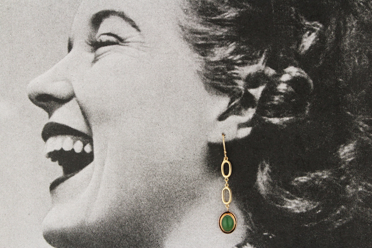 VINTAGE AVENTURINE QUARTZ EARRINGS 14ct YELLOW GOLD