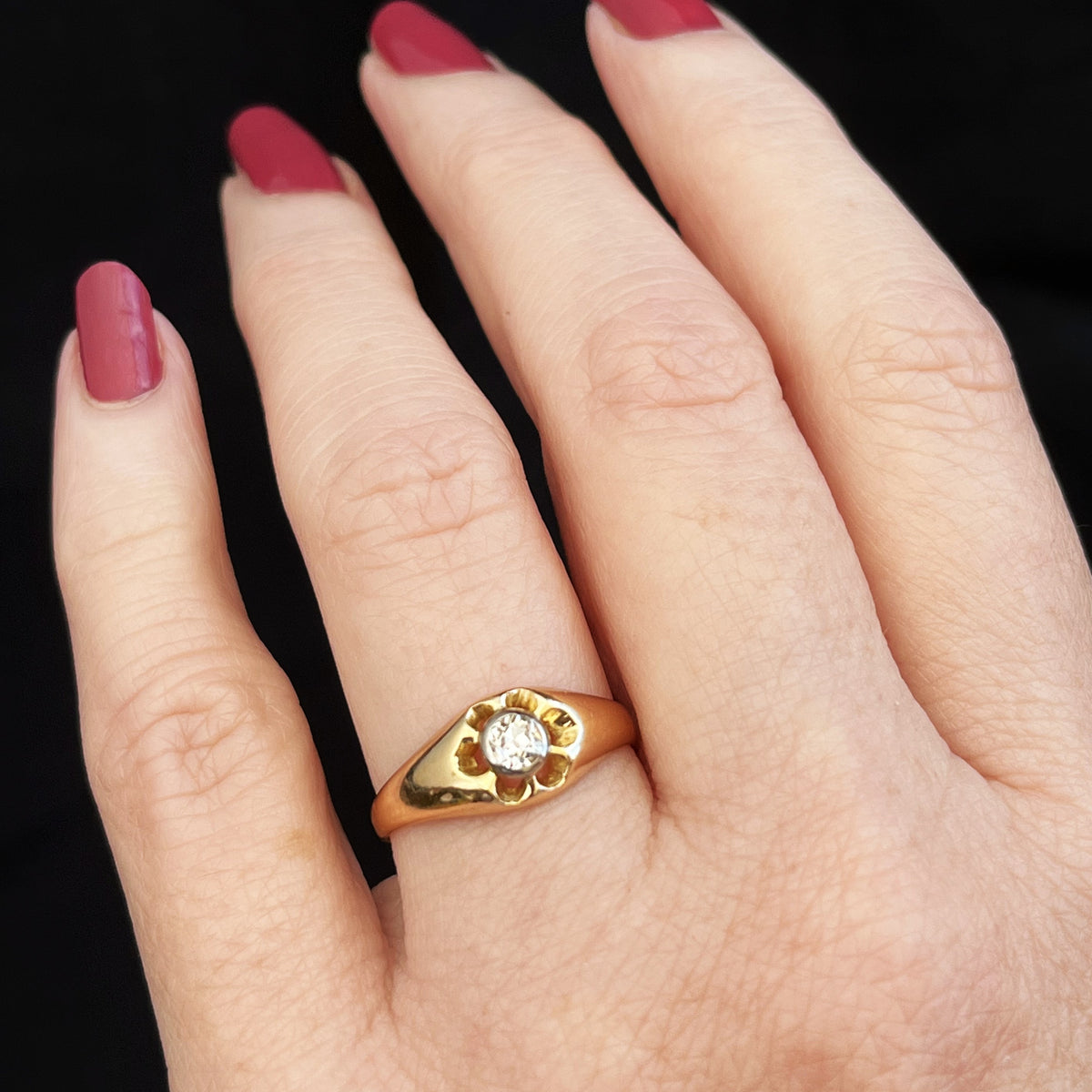 ANTIQUE EDWARDIAN .28ct DIAMOND FLOWER RING 18ct GOLD