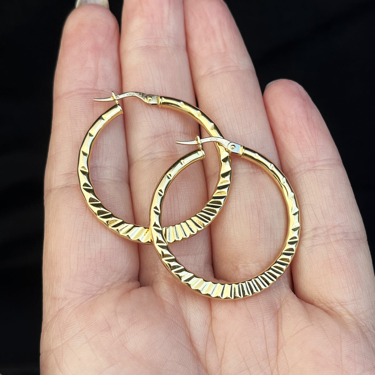 VINTAGE ITALIAN LARGE HOOP EARRINGS 18ct GOLD