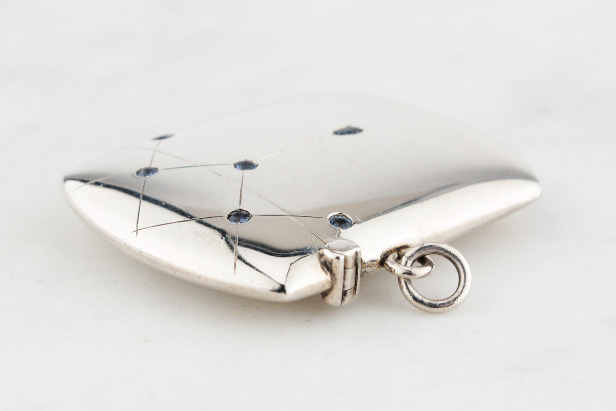 ANTIQUE EDWARDIAN SAPPHIRE STERLING SILVER VESTA CASE