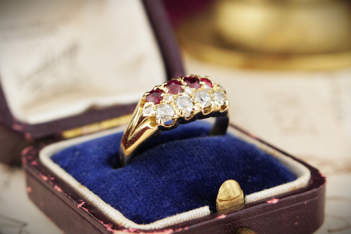 ANTIQUE EDWARDIAN c1900 RUBY & DIAMOND RING 18ct YELLOW GOLD