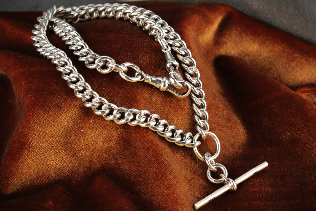 ANTIQUE VICTORIAN 1840 STERLING SILVER ALBERT CHAIN