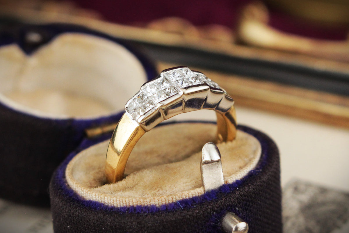 VINTAGE ART DECO STYLE .72ct DIAMOND RING 18ct WHITE &amp; YELLOW GOLD