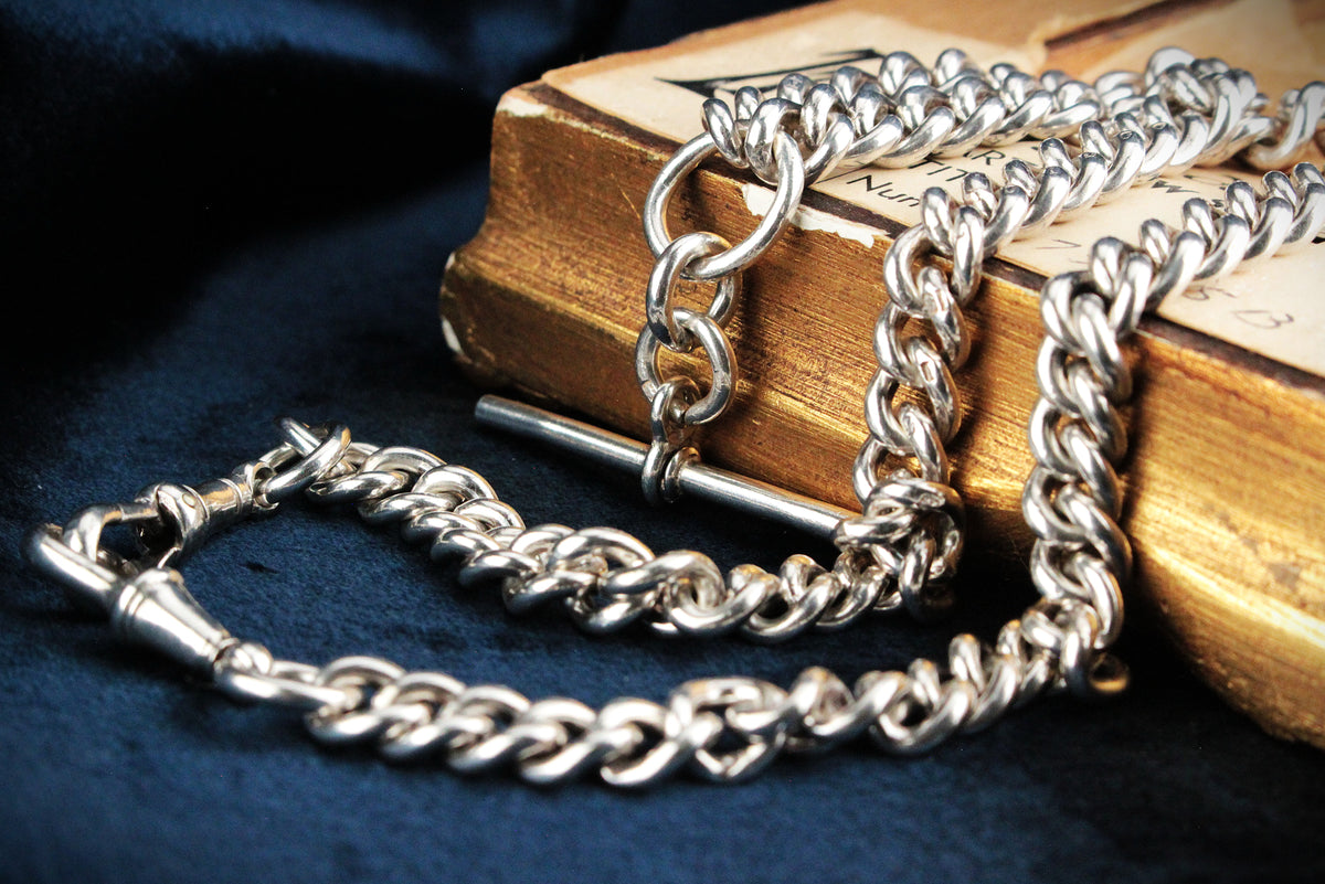 ANTIQUE VICTORIAN 1840 STERLING SILVER ALBERT CHAIN