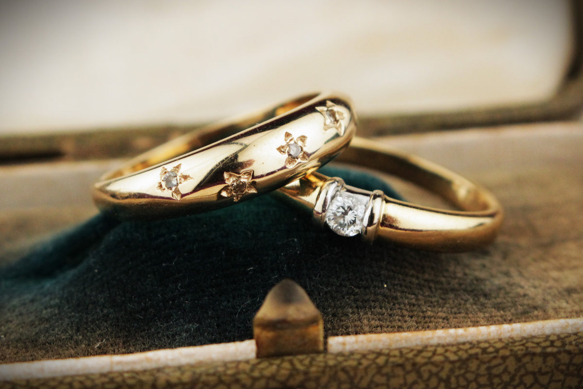 TWO DIAMOND STACKING RINGS 18ct &amp; 9ct YELLOW GOLD