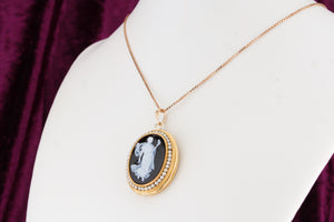 ANTIQUE VICTORIAN c1880-90 SARDONYX CAMEO & SEED PEARL PENDANT ON 22ct YELLOW GOLD