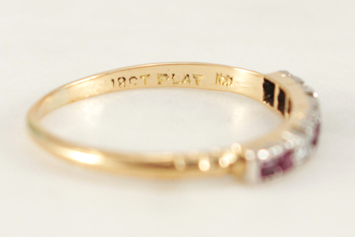 ANTIQUE ART DECO c1920 RUBY & DIAMOND BAND 18ct GOLD