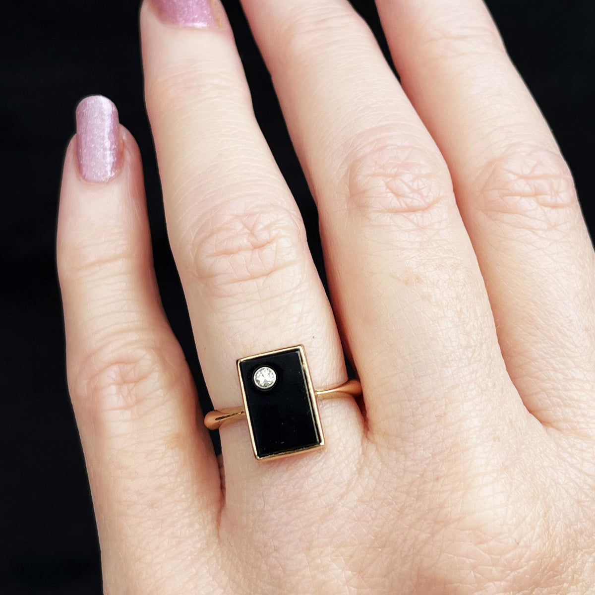 ANTIQUE EDWARDIAN c1910 DIAMOND & ONYX RING IN 18ct GOLD