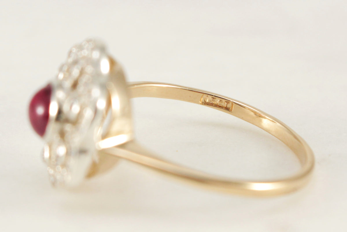 ANTIQUE ART DECO c1920 RED SPINEL &amp; DIAMOND RING 15ct GOLD