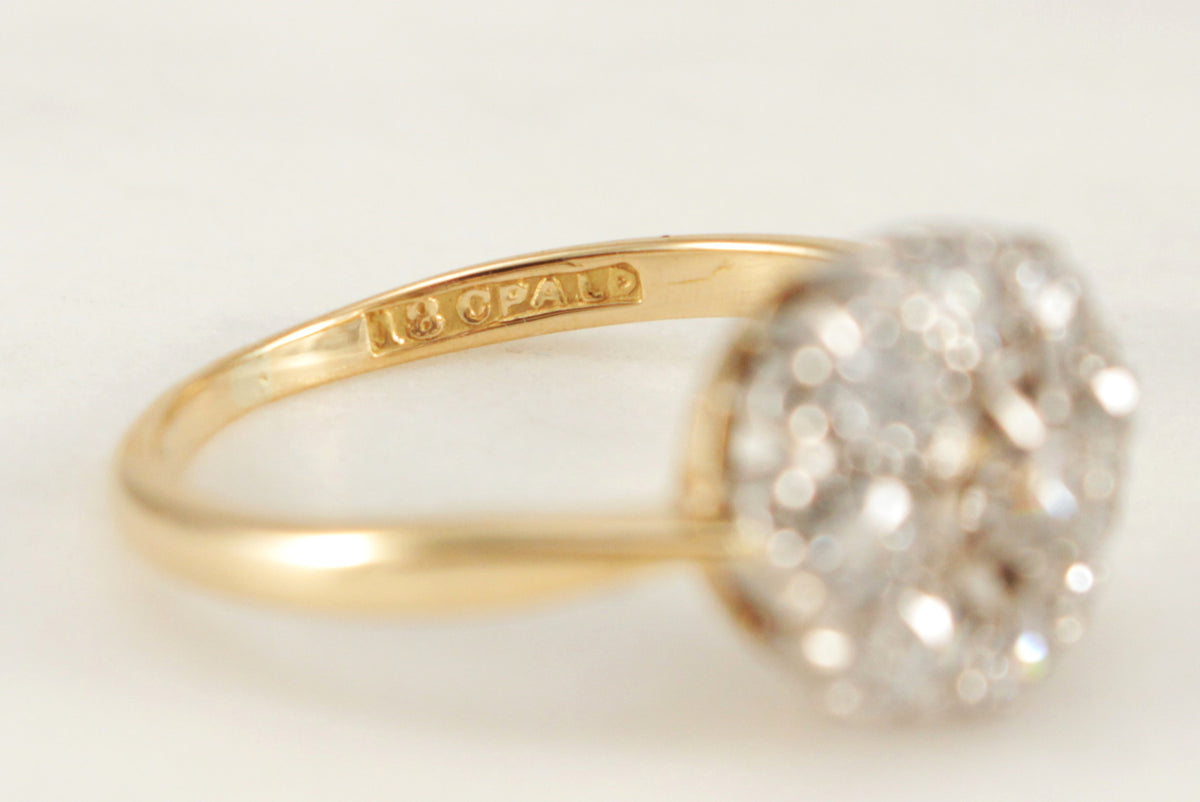 ANTIQUE EDWARDIAN c1900 DIAMOND DAISY CLUSTER RING 18ct GOLD & PALLADIUM