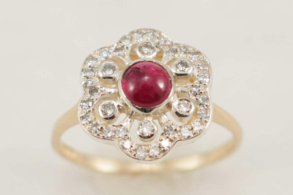 ANTIQUE ART DECO c1920 RED SPINEL &amp; DIAMOND RING 15ct GOLD