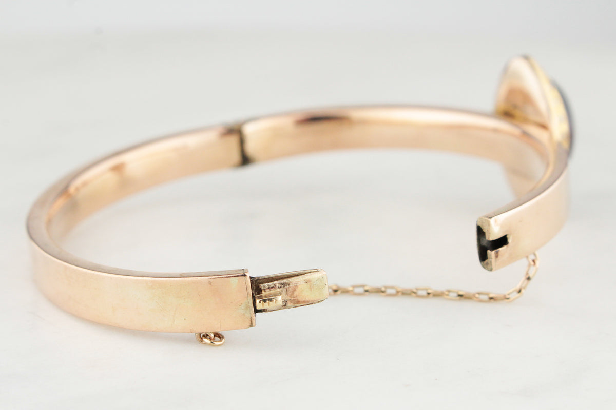 ANTIQUE EDWARDIAN GARNET &amp; SEED PEARL BANGLE 9CT GOLD