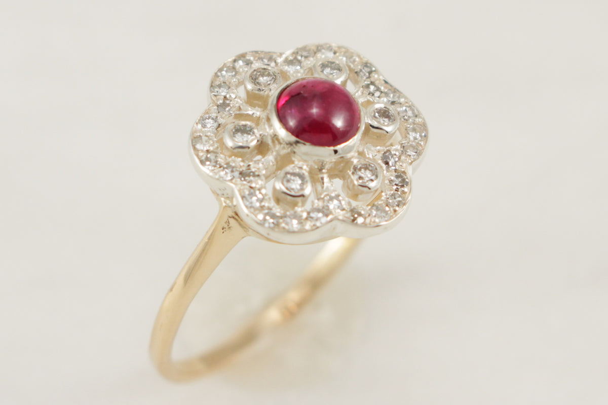 ANTIQUE ART DECO c1920 RED SPINEL &amp; DIAMOND RING 15ct GOLD