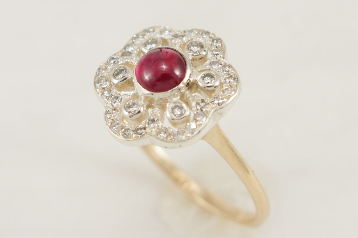 ANTIQUE ART DECO c1920 RED SPINEL &amp; DIAMOND RING 15ct GOLD