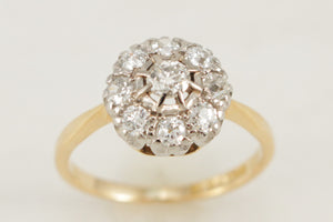 ANTIQUE EDWARDIAN c1900 DIAMOND DAISY CLUSTER RING 18ct GOLD & PALLADIUM