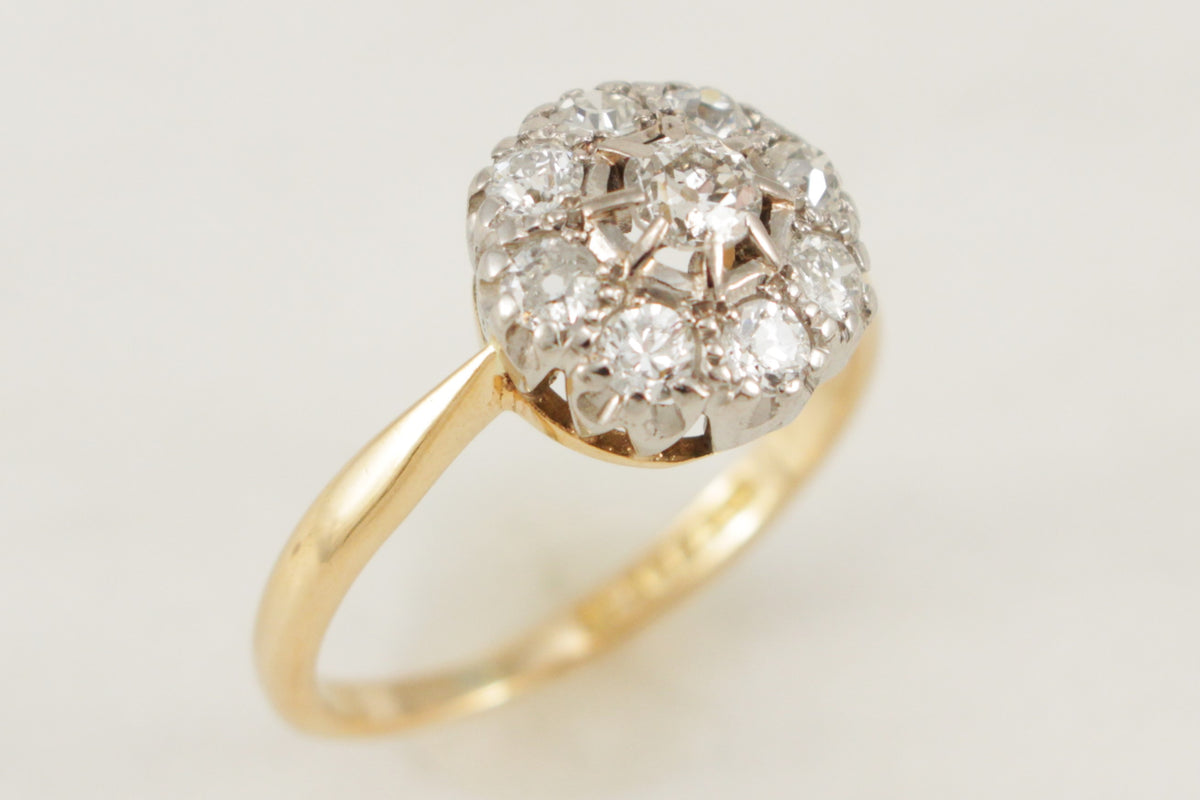 ANTIQUE EDWARDIAN c1900 DIAMOND DAISY CLUSTER RING 18ct GOLD & PALLADIUM