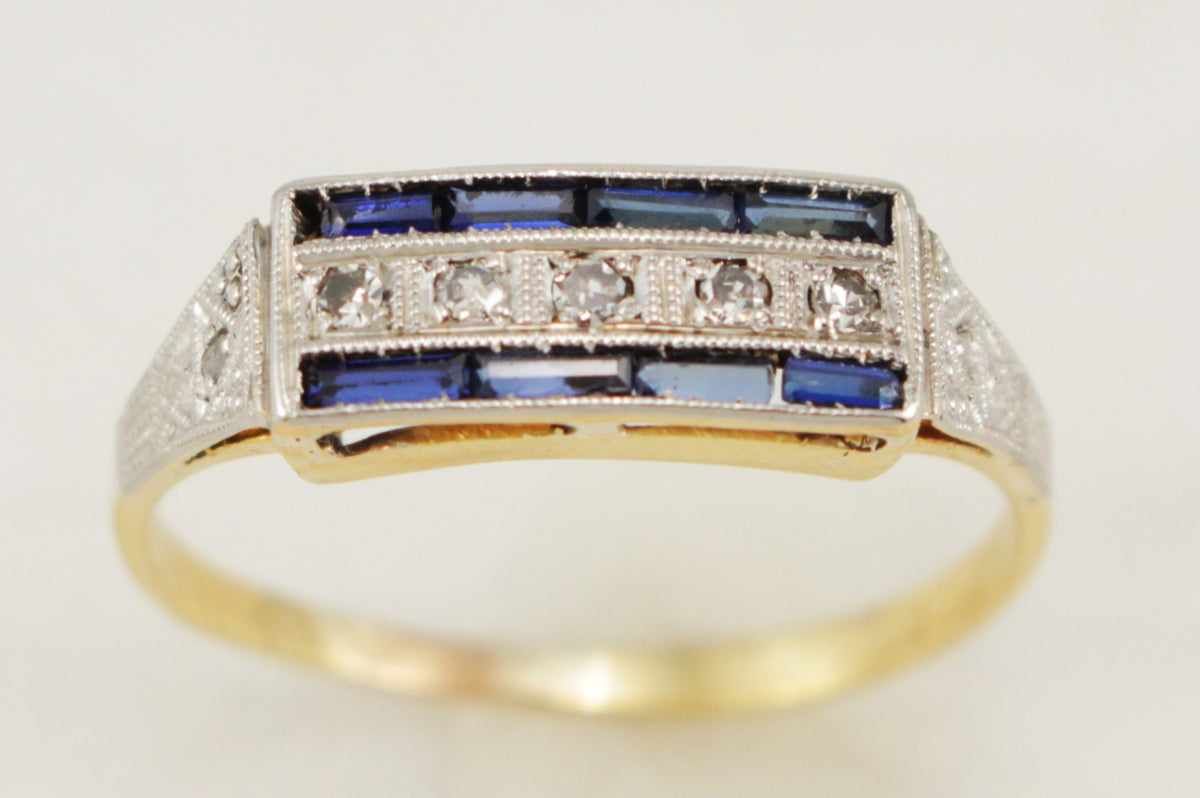 ANTIQUE ART DECO c1920 SAPPHIRE & DIAMOND RING 18ct GOLD
