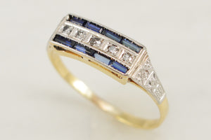 ANTIQUE ART DECO c1920 SAPPHIRE & DIAMOND RING 18ct GOLD