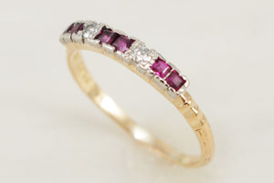 ANTIQUE ART DECO c1920 RUBY & DIAMOND BAND 18ct GOLD