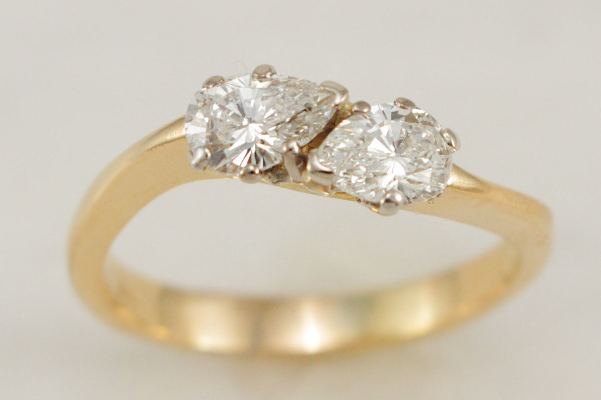 VINTAGE c1950 DOUBLE PEAR CUT 1.20ct DIAMOND RING 18ct GOLD