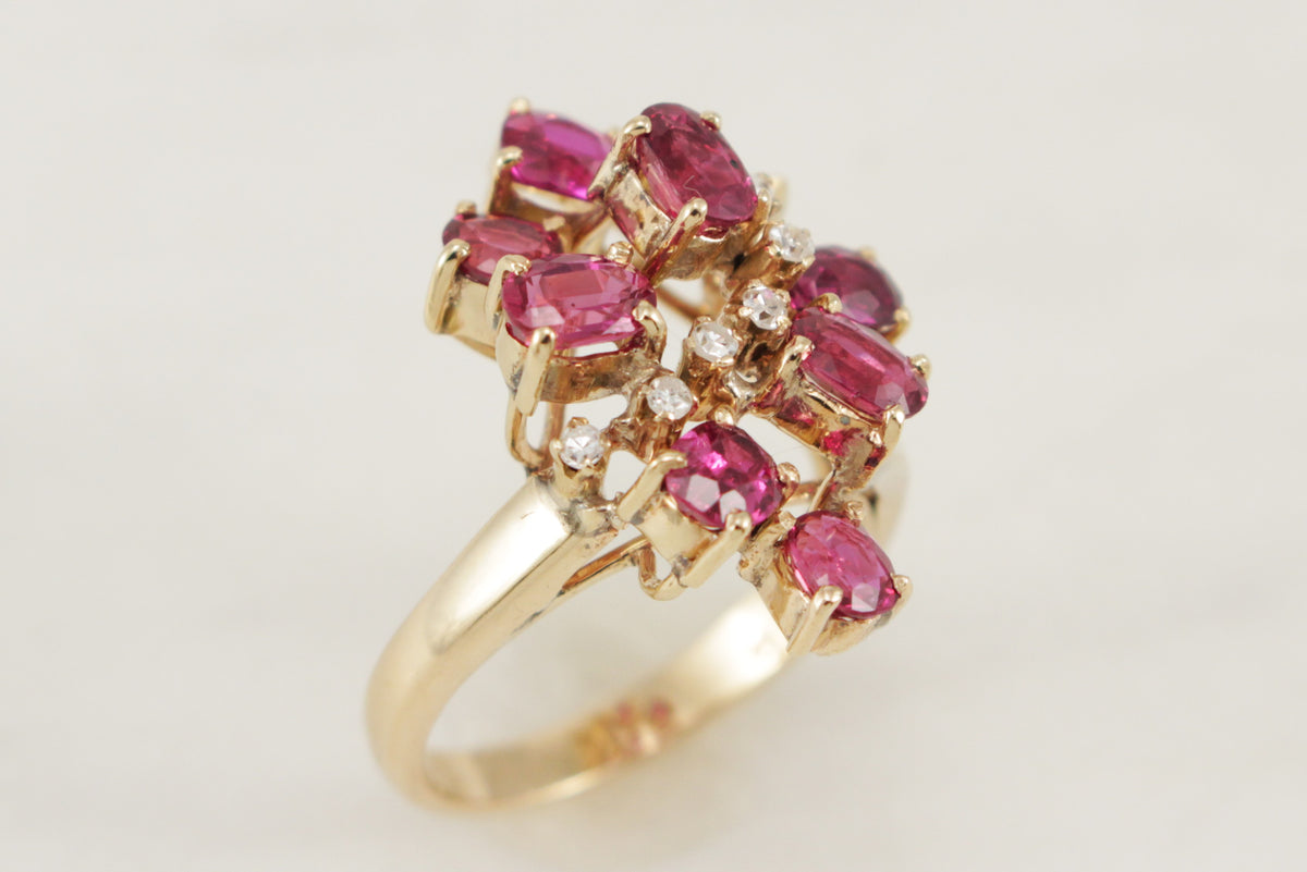 VINTAGE c1940 RUBY &amp; DIAMOND RING 14ct GOLD