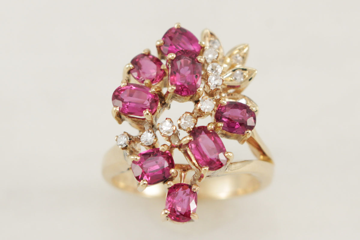 VINTAGE c1940 RUBY &amp; DIAMOND RING 14ct GOLD