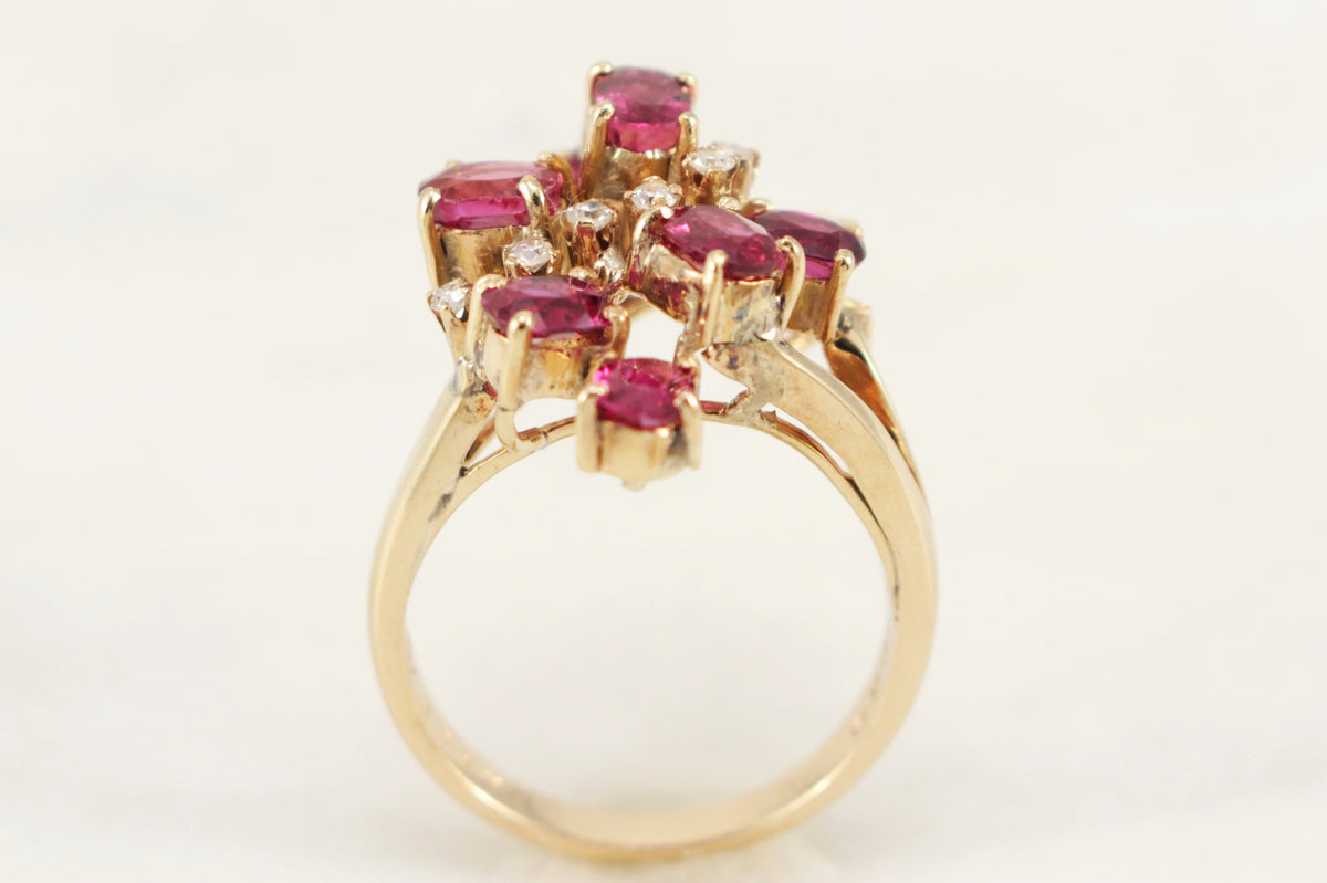 VINTAGE c1940 RUBY &amp; DIAMOND RING 14ct GOLD