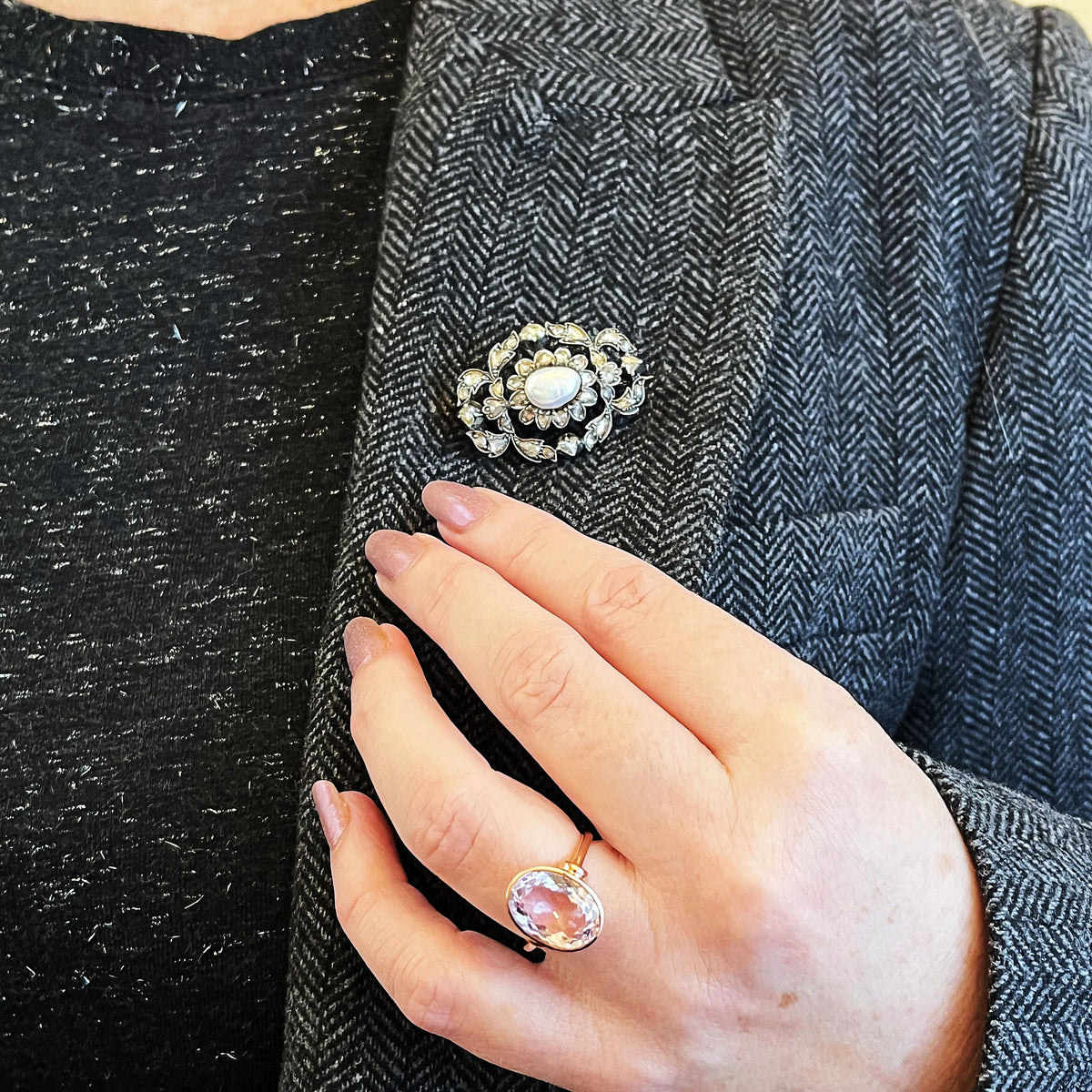 ANTIQUE GEORGIAN 1.48ct  DIAMOND &amp; PEARL BROOCH