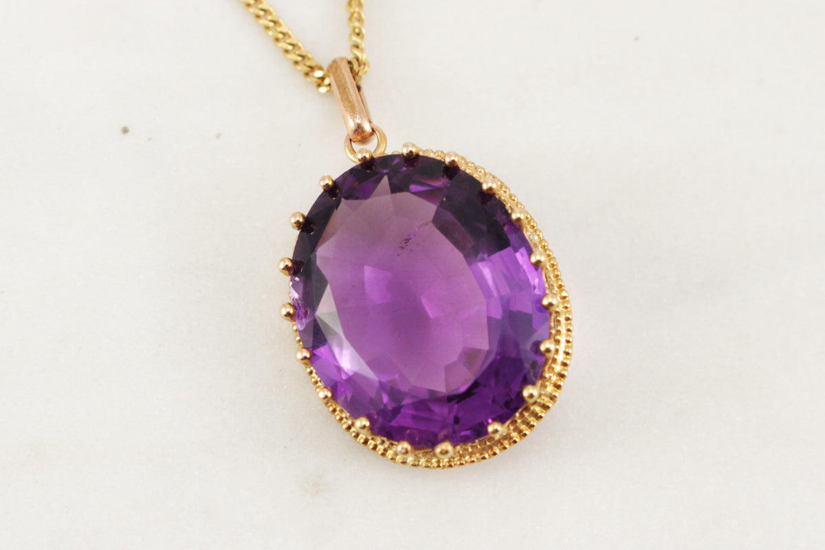 ANTIQUE EDWARDIAN c1910 AMETHYST PENDANT & CHIAN 9ct GOLD