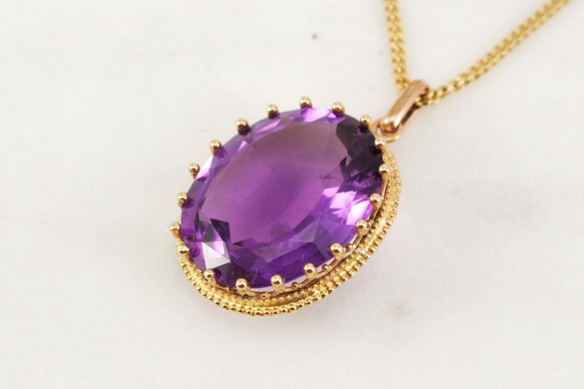 ANTIQUE EDWARDIAN c1910 AMETHYST PENDANT & CHIAN 9ct GOLD