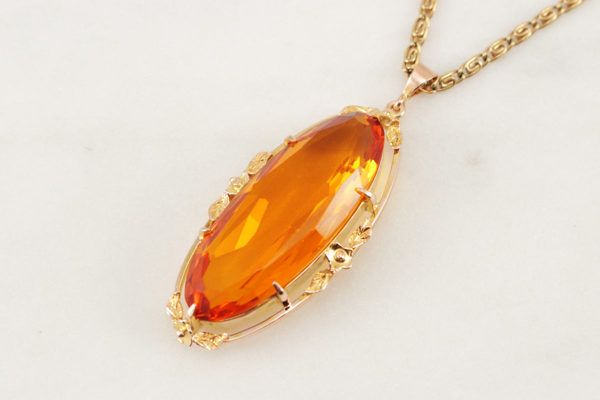 ANTIQUE ARTS & CRAFTS c1920 CITRINE PASTE PENDANT 9ct GOLD