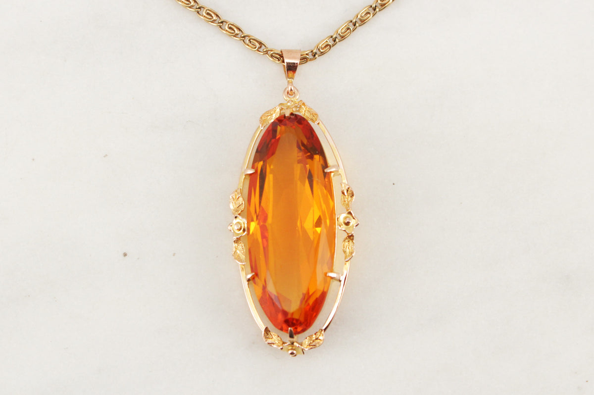 ANTIQUE ARTS & CRAFTS c1920 CITRINE PASTE PENDANT 9ct GOLD