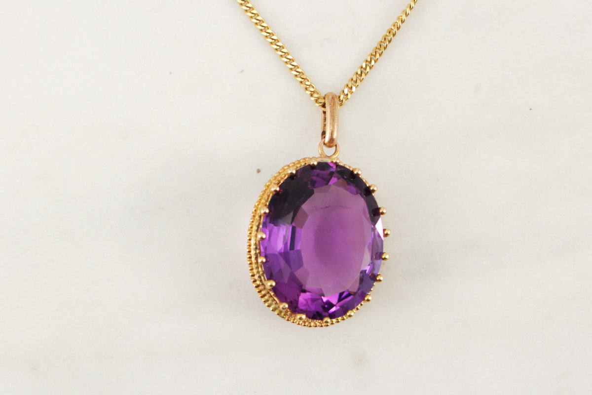 ANTIQUE EDWARDIAN c1910 AMETHYST PENDANT & CHIAN 9ct GOLD