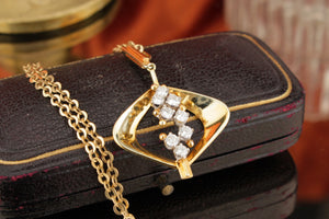 VINTAGE c1940 .64ct DIAMOND PENDANT ON 14ct YELLOW GOLD