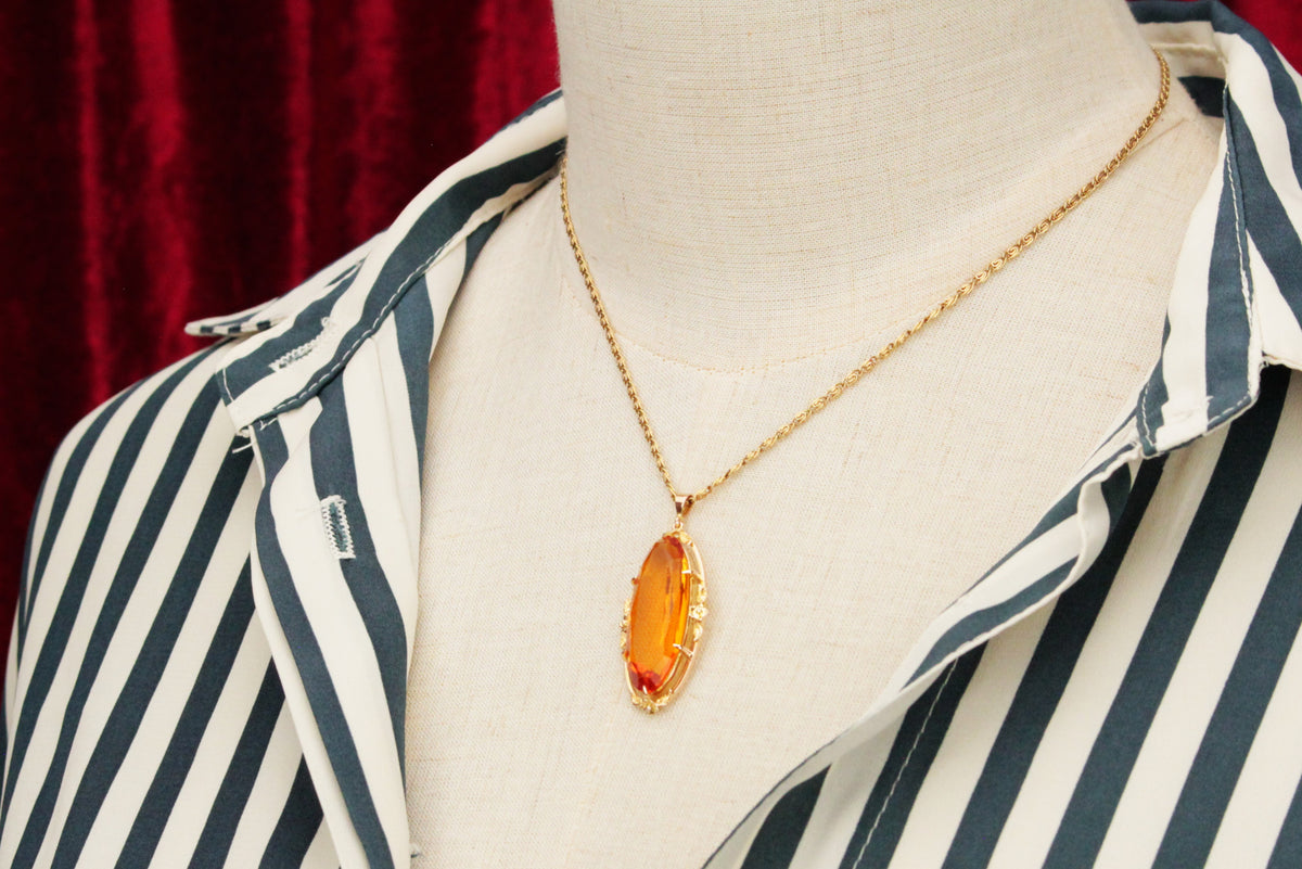 ANTIQUE ARTS & CRAFTS c1920 CITRINE PASTE PENDANT 9ct GOLD
