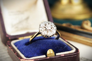 ANTIQUE EDWARDIAN c1900 DIAMOND DAISY CLUSTER RING 18ct GOLD & PALLADIUM